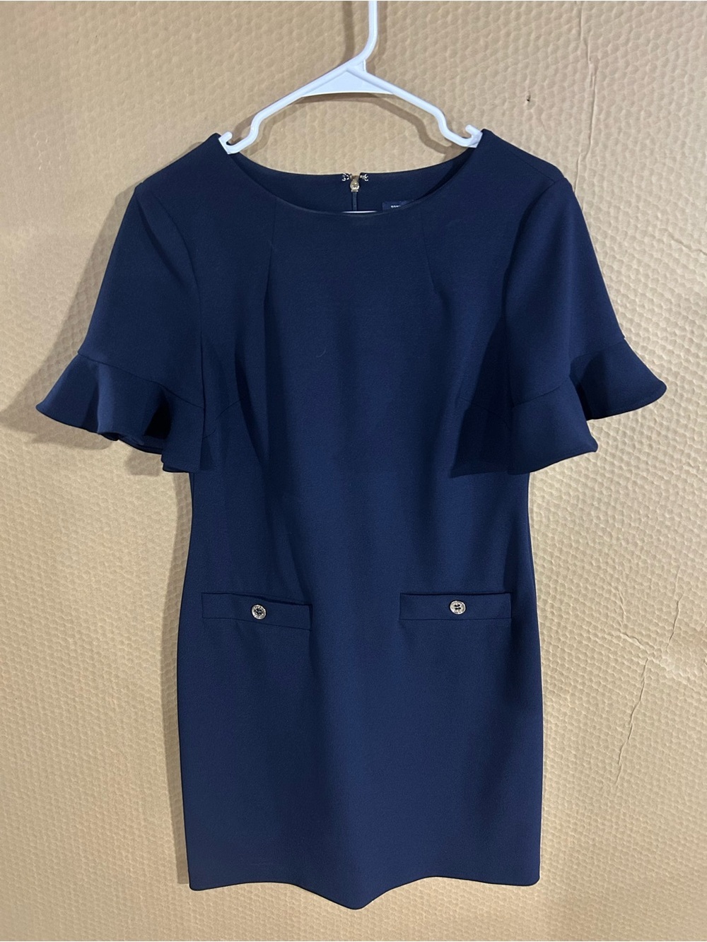 Tommy Hilfiger Navy Ruffle Sleeve Shift Dress